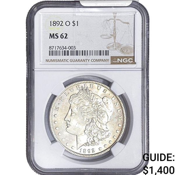 1892-O Morgan Silver Dollar NGC MS62