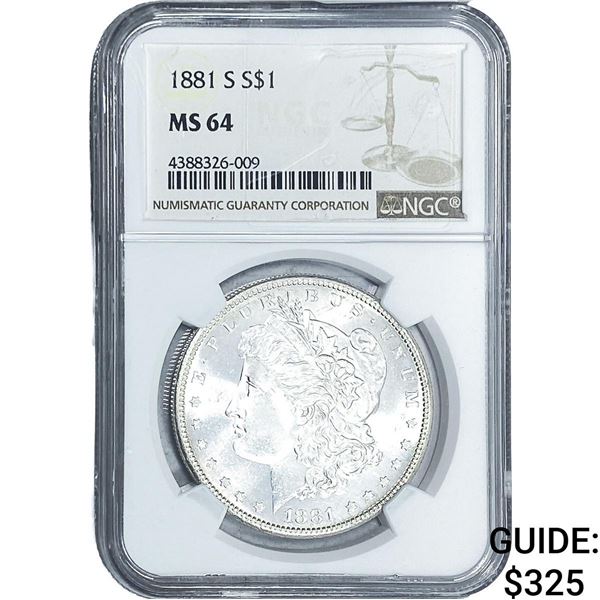 1881-S Morgan Silver Dollar NGC MS64