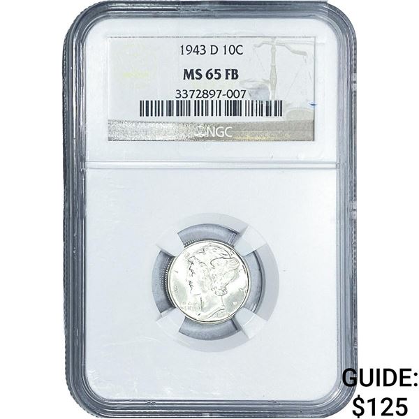 1943-D Mercury Silver Dime NGC MS65 FB