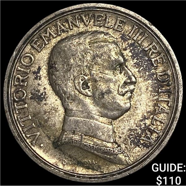 1914 Italy Silver 2 Lire NEARLY UNCIRCULATED