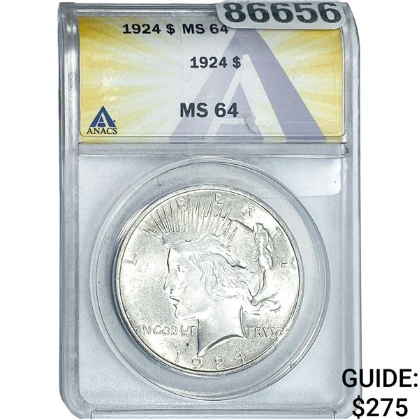 1924 Silver Peace Dollar ANACS MS64