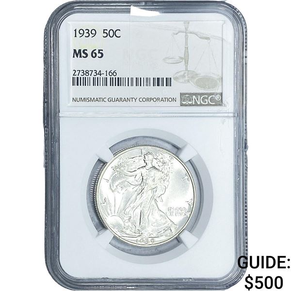 1939 Walking Liberty Half Dollar NGC MS65