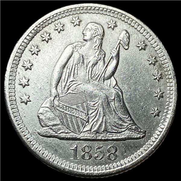 1858-O Silver Seated Liberty Quarter CHOICE   AU