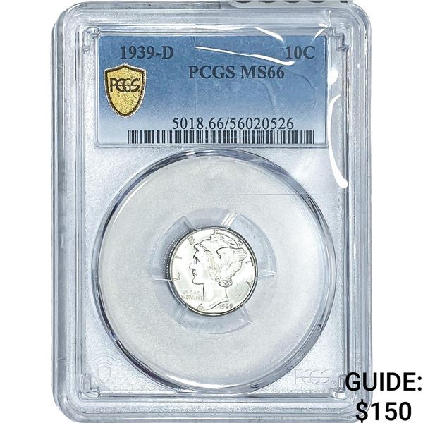 1939-D Mercury Silver Dime PCGS MS66