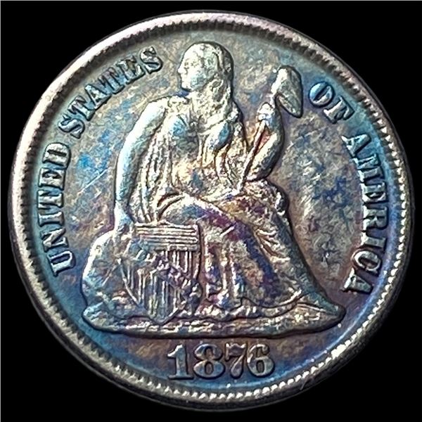 1876-CC Toned Silver Seated Liberty Dime  CLOSELY UNCIRCULATED