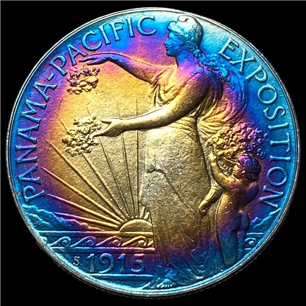 1915-S Toned Silver Panama-Pacific Half  Dollar UNCIRCULATED