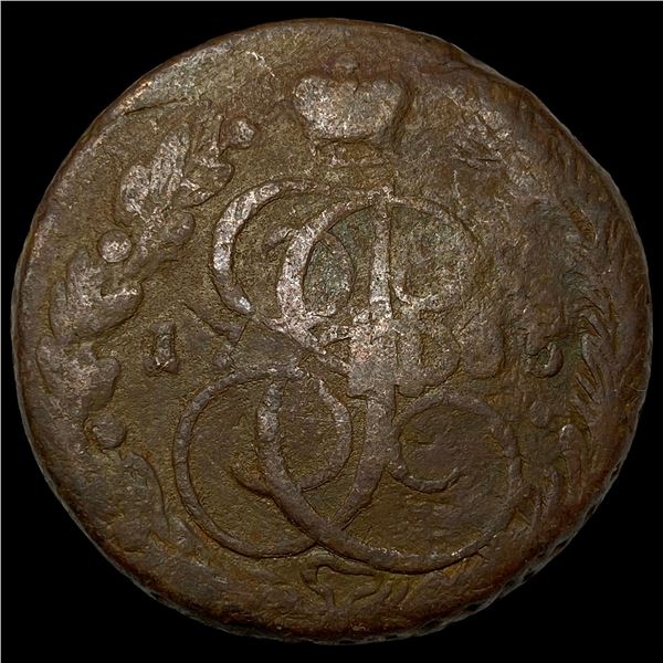 1765 Russia Catherine II Copper 5 Kopecks  NEARLY UNCIRCULATED