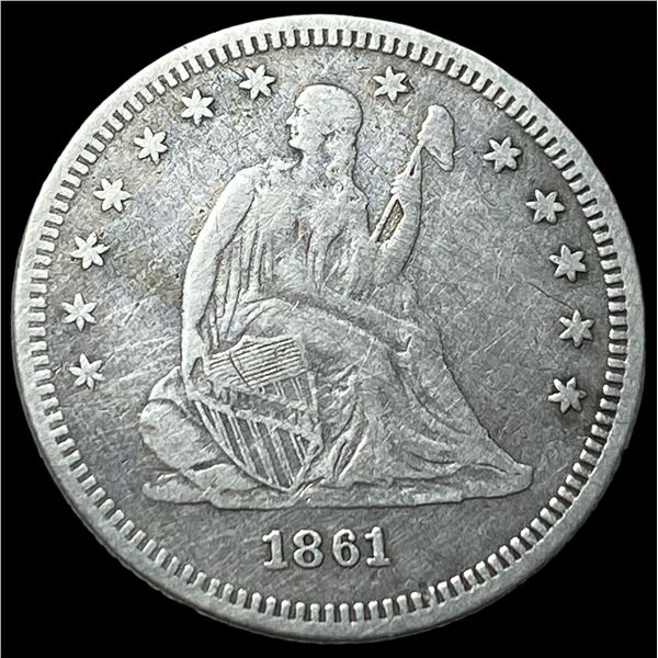 1861 Seated Liberty Silver Quarter LIGHTLY  CIRCULATED