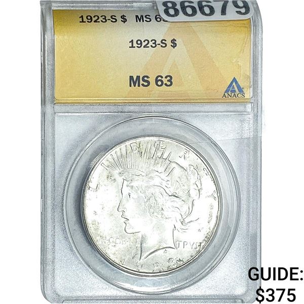 1923-S Silver Peace Dollar ANACS MS63