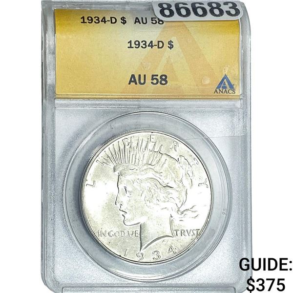 1934-D Silver Peace Dollar ANACS AU58