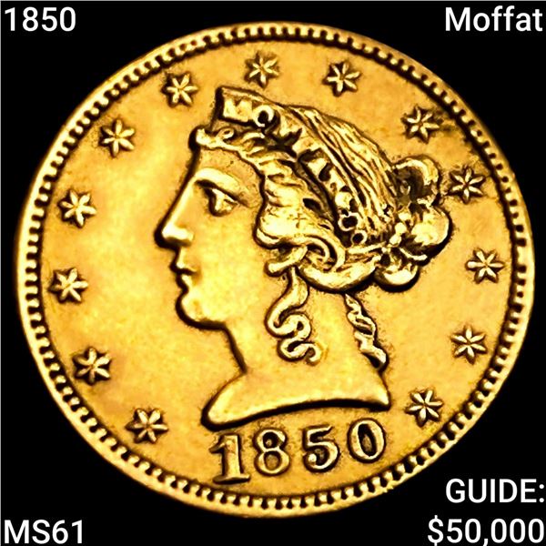 1850 Moffat $5 Gold Half Eagle UNCIRCULATED