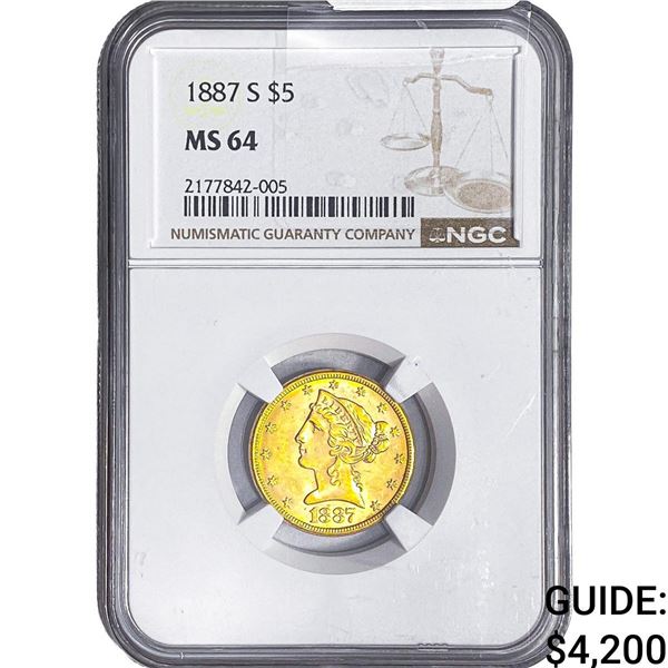 1887-S $5 Gold Half Eagle NGC MS64