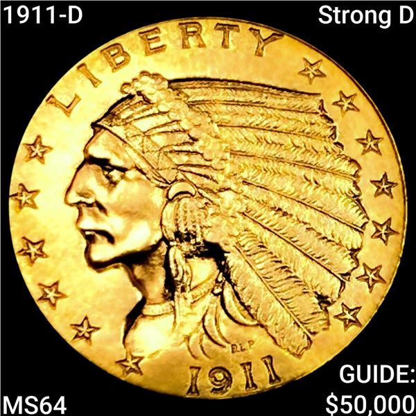 1911-D Strong D $2.50 Gold Quarter Eagle  CHOICE BU