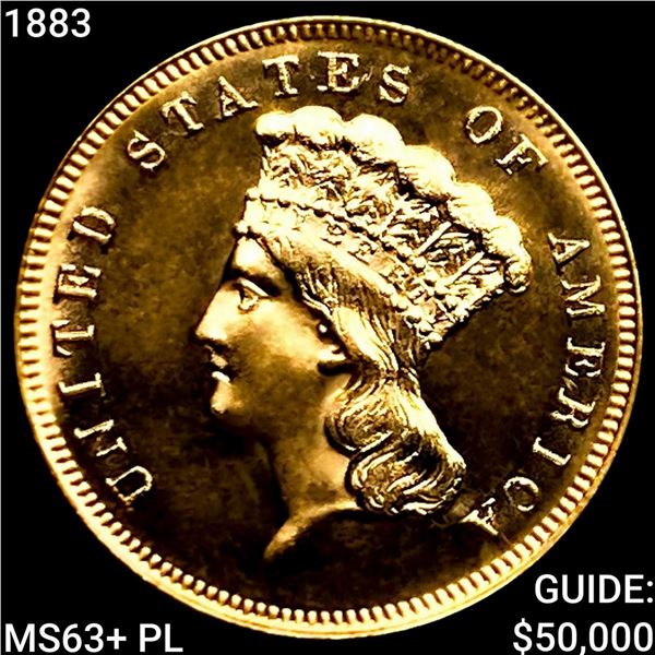 1883 $3 Gold Piece CHOICE BU+ PL
