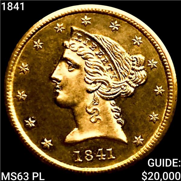 1841 $5 Gold Half Eagle CHOICE BU PL