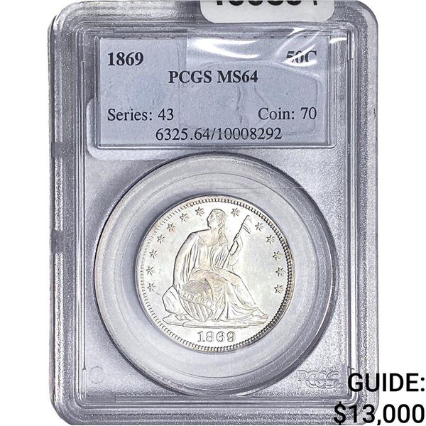 1869 Seated Liberty Half Dollar PCGS MS64