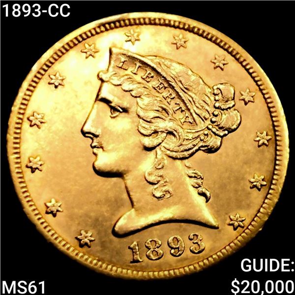 1893-CC $5 Gold Half Eagle UNCIRCULATED