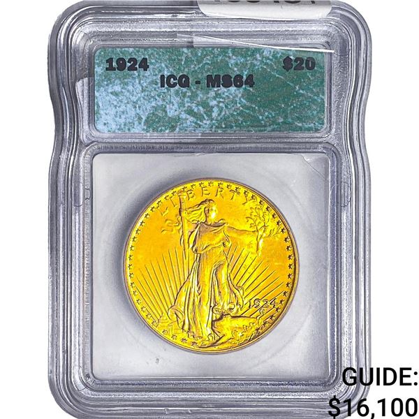 1924 $20 Gold Double Eagle ICG MS64