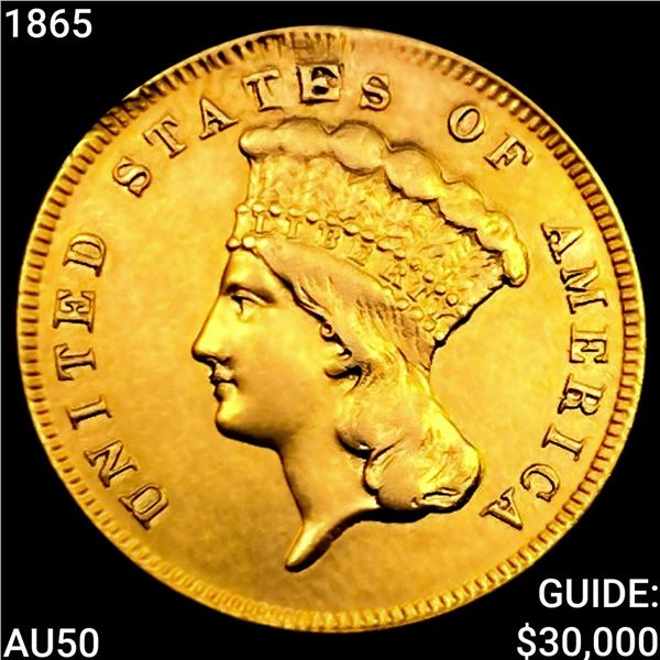 1865 $3 Gold Piece CLOSELY UNCIRCULATED
