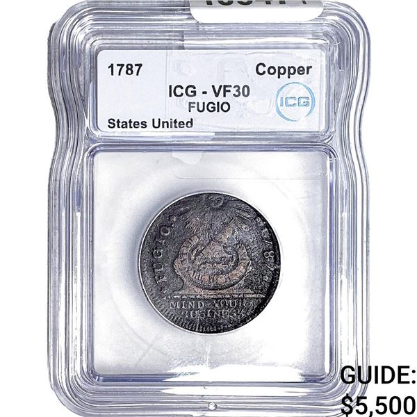 1787 Copper Fugio Cent - States United ICG  VF30