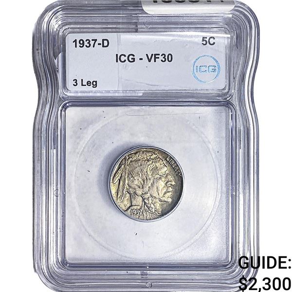 1937-D Buffalo Nickel ICG VF30 3 Leg