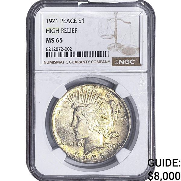 1921 Silver Peace Dollar NGC MS65 High Relief