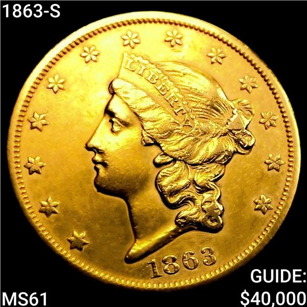 1863-S $20 Gold Double Eagle UNCIRCULATED