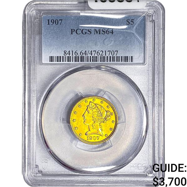 1907 $5 Gold Half Eagle PCGS MS64