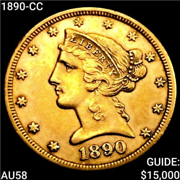 1890-CC $5 Gold Half Eagle CHOICE AU