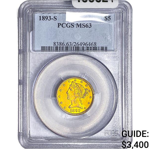 1893-S $5 Gold Half Eagle PCGS MS63