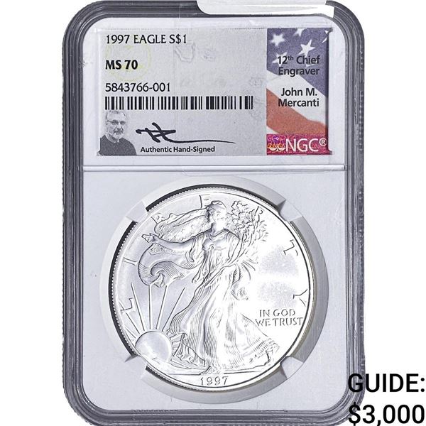 1997 Silver Eagle Mercanti NGC MS70
