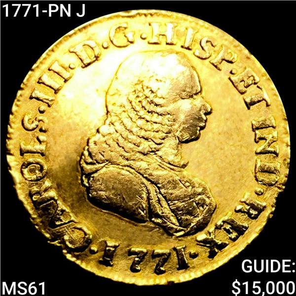 1771-PN J Columbia Gold 2 Ecudos Calico 1626  0.1995oz UNCIRCULATED