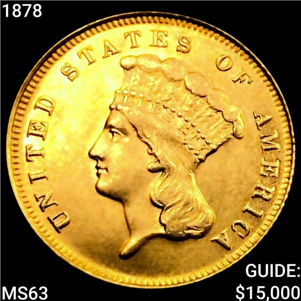 1878 $3 Gold Piece CHOICE BU