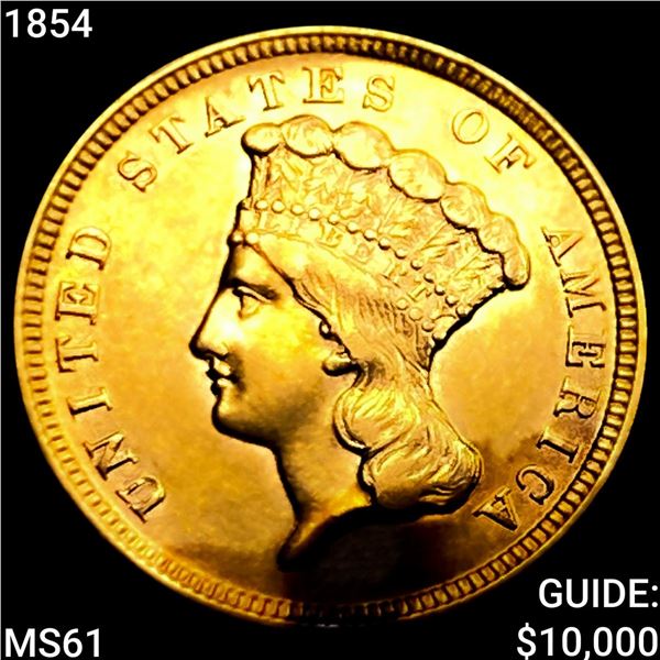 1854 $3 Gold Piece UNCIRCULATED
