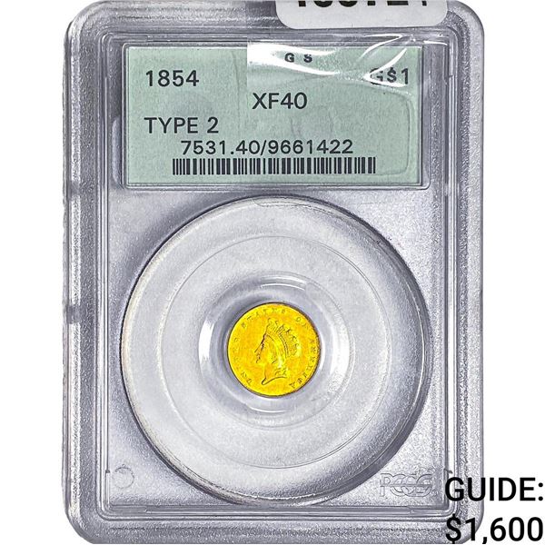 1854 Rare Gold Dollar PCGS XF40