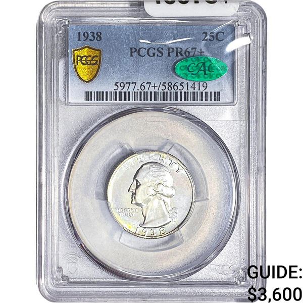 1938 CAC Washington Silver Quarter PCGS PR67+