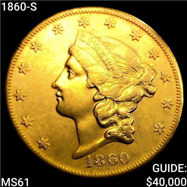 1860-S $20 Gold Double Eagle UNCIRCULATED