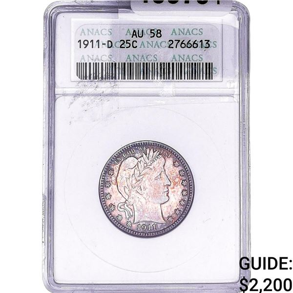 1911-D Barber Quarter ANACS AU58