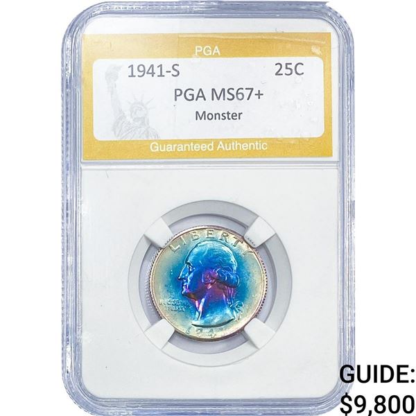 1941-S Washington Silver Quarter PGA MS67+  Monster