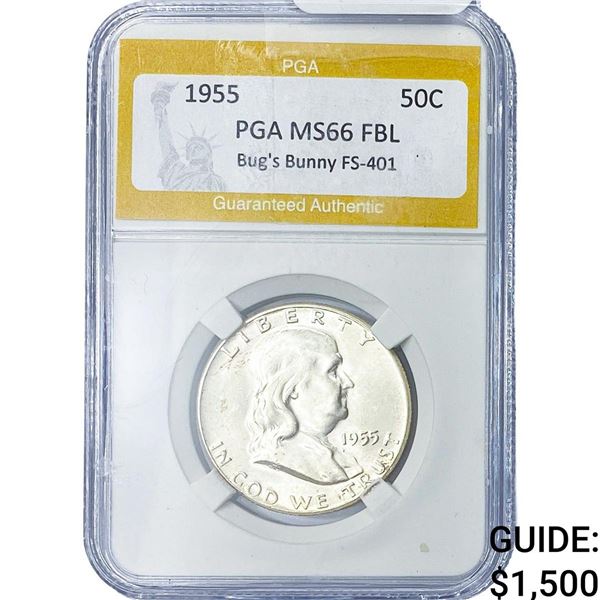 1955 Franklin Half Dollar PGA MS66 FBL Bug's  Bunny FS-401