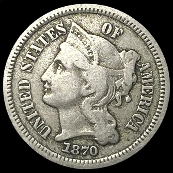 1870 Nickel Three-Cent Piece ABOUT  UNCIRCULATED