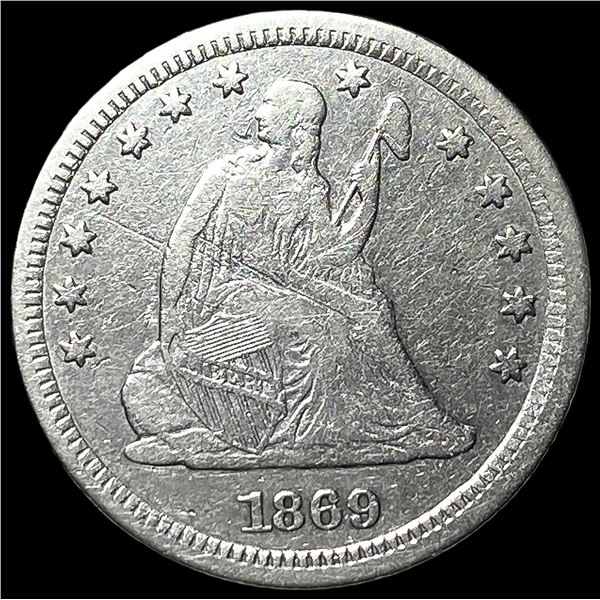 1869-S Silver Seated Liberty Quarter ABOUT  UNCIRCULATED