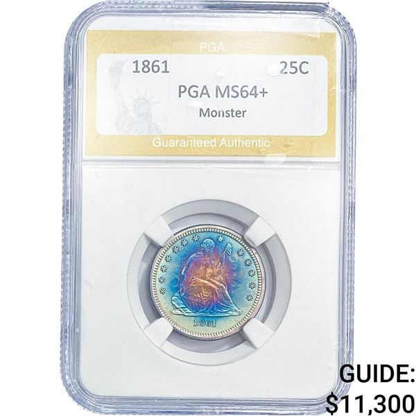 1861 Seated Liberty Quarter PGA MS64+ Monster