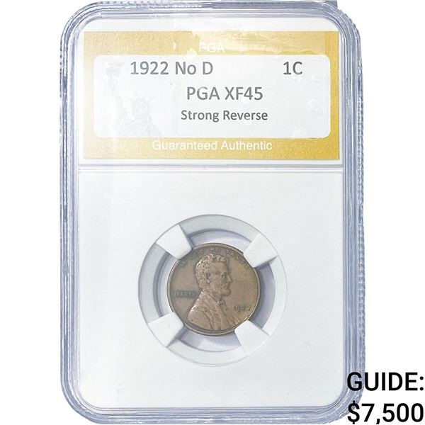 1922 No D Wheat Cent PGA XF45 Strong Reverse