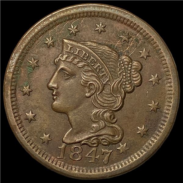 1847 Braided Hair Large Cent CLOSELY  UNCIRCULATED