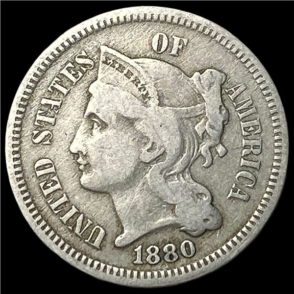 1880 Nickel Three-Cent Piece ABOUT  UNCIRCULATED