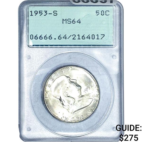 1953-S Franklin Half Dollar PCGS MS64