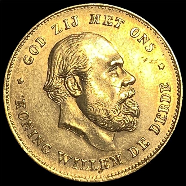 1875 Netherlands Gold 10 Gulden .1947oz UNCIRCULATED