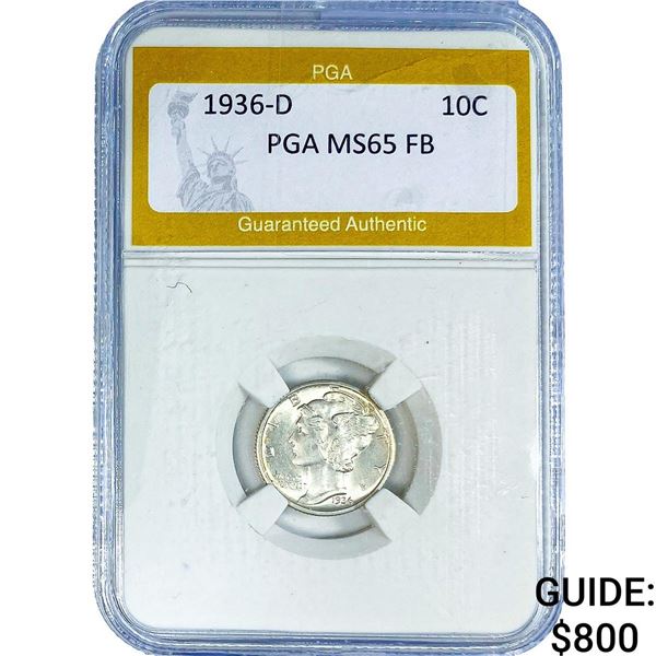 1936-D Mercury Silver Dime PGA MS65 FB