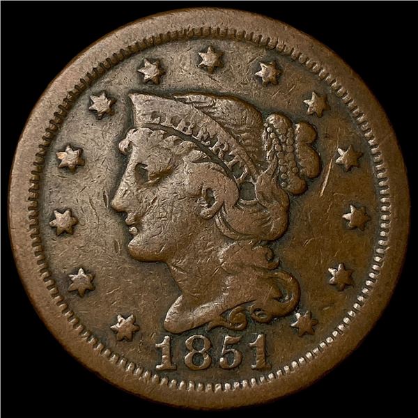 1851 Braided Hair Large Cent ABOUT  UNCIRCULATED